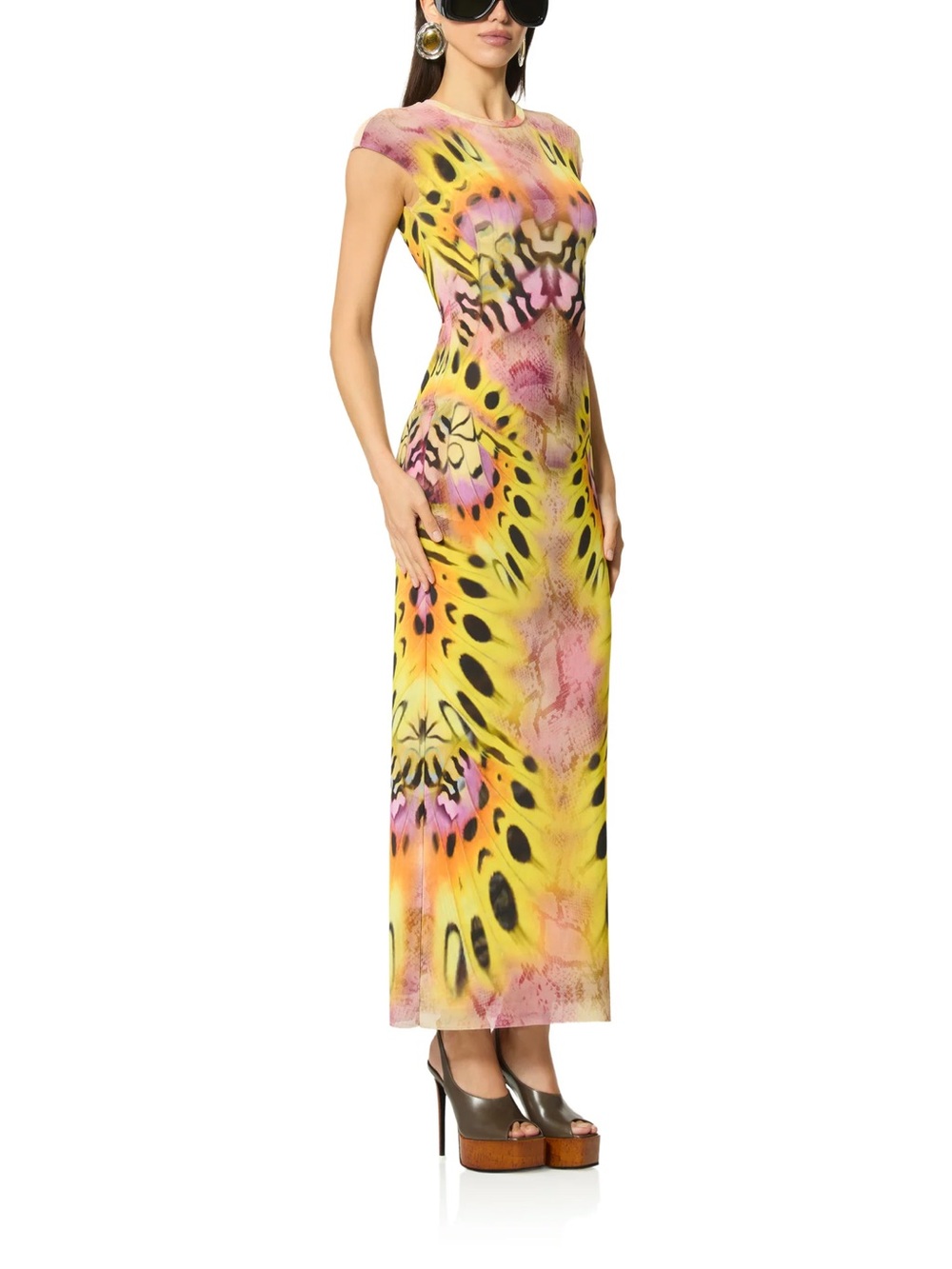 AFRM Yellow Pink Printed Cap-Sleeve Maxi Dress NWT brand new